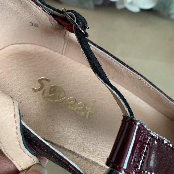 Sz 38 Sweet Burgundy T-strap Heels BNIB - Picture 6 of 8